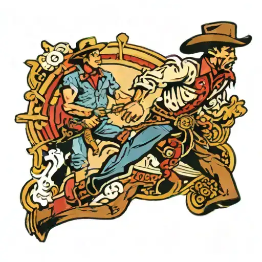 American Traditional Tattoo Of A Cowboy Walking
