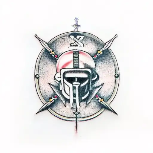 Cross With Rosary And Spartan Helmet