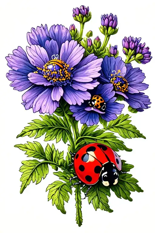 Scottish Heather Flower And Ladybug Sitting On Top
