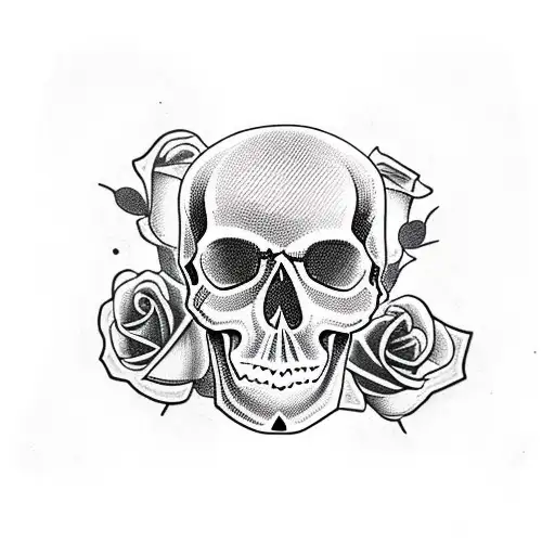 Skull With Rose Through It And A Bullet Hole In The Skull
