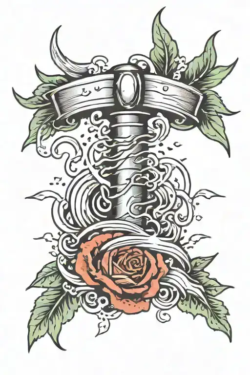 Half Sleeve Featuring Water And Lighting Bolt