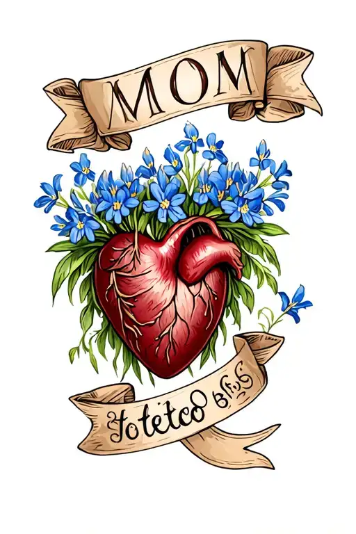 Hart With A Banner Saying Mom With Blue Bluebonnets