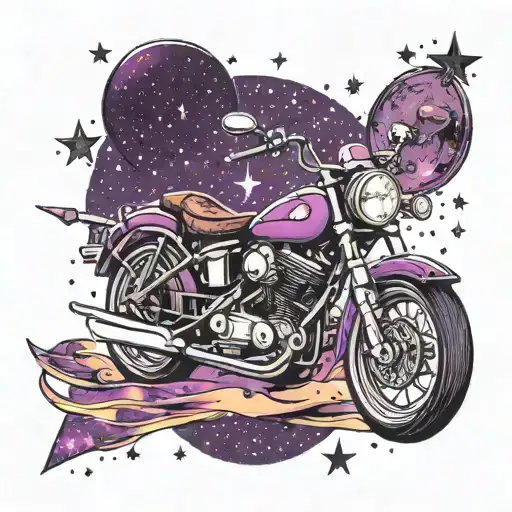 Superbike Motor Bike Under Purple Galaxy Filled With Stars