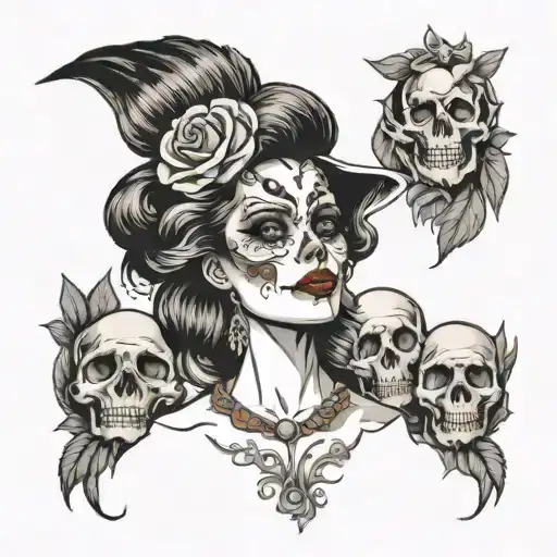Skull And Beautiful Woman