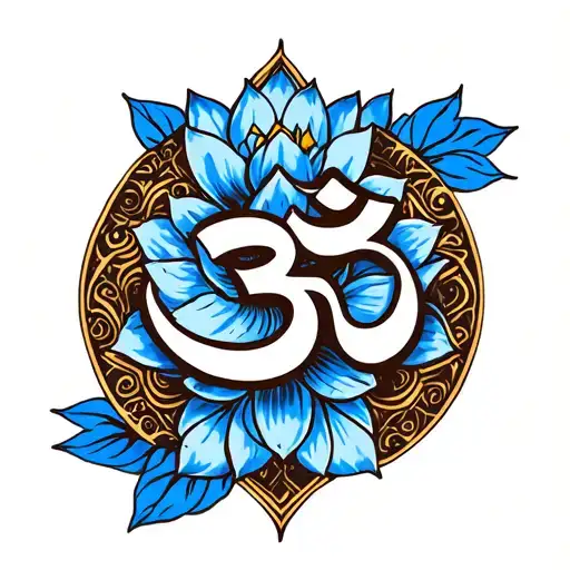 Om Sign With Blue Lotus Flower
