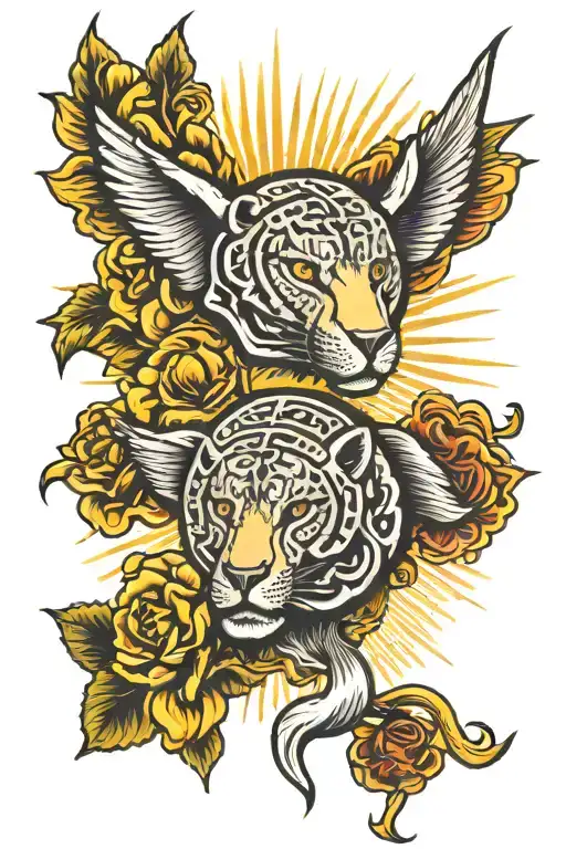 2 Yellow Labrodors With A Sun Shining