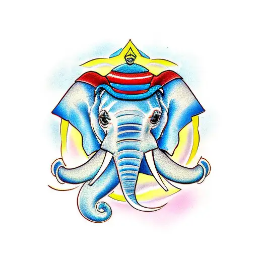 Elephant With Blue And Red