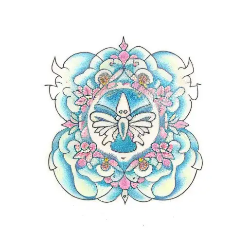 A Traditional Tattoo Design Featuring A Beautiful Floral Pattern With Butterflies Incorporated