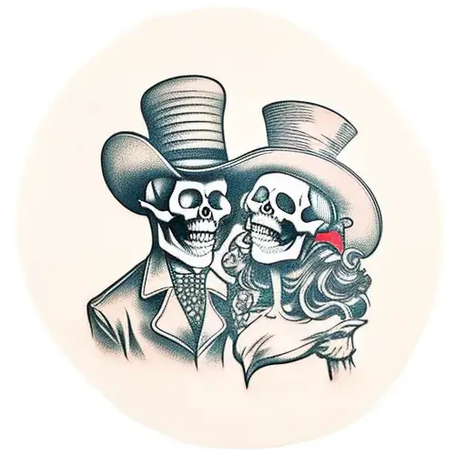 Skull Wearing A Tophat With A Girl Coming Out Of The Hat