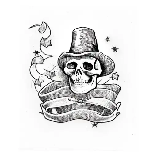 Skull Wearing A Tophat With A Girl Coming Out Of The Hat