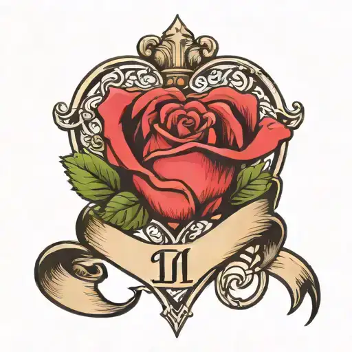 Heart With Rose Intertwined Initial L M