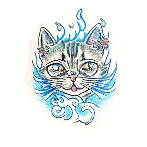 Cat Blue Flames Chains Goth