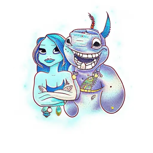 Lilo And Stitch Couples Tattoo With Galaxy Background