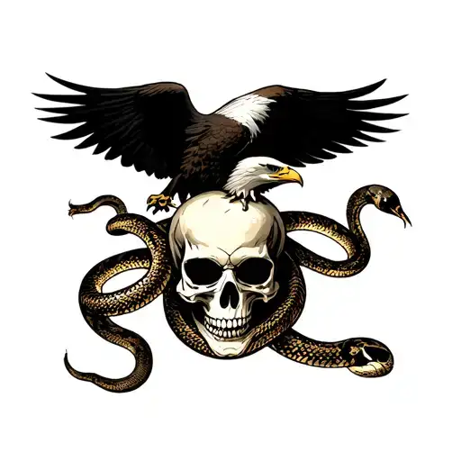 Skull With Snake Intertwined And Eagle Above