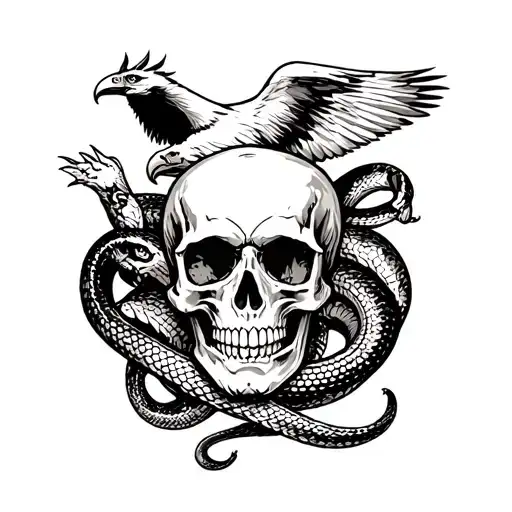 Skull With Snake Intertwined And Eagle Above