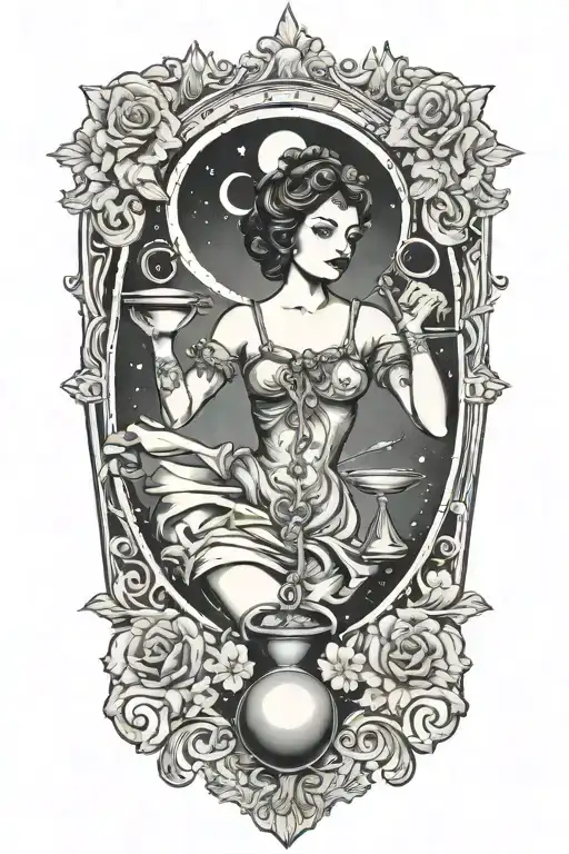Feminine Design Incorporating Libra Scales And Cancer Moon