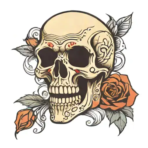 Skull Wearing Roses Intertwined