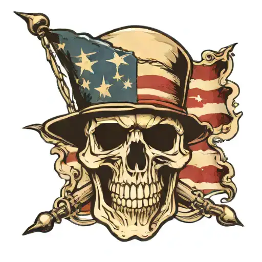 Skull Tattoo Half American Flag Half Confederate Flag