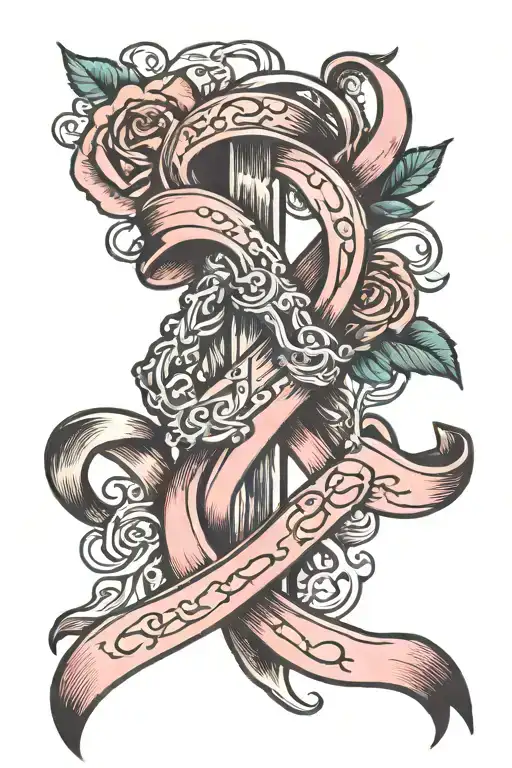 Breast Cancer Ribbon And Cervical Cancer Ribbon Intertwined
