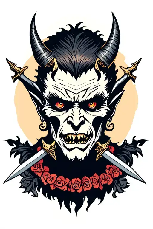 Demon With Daggers Through Eyes Looking