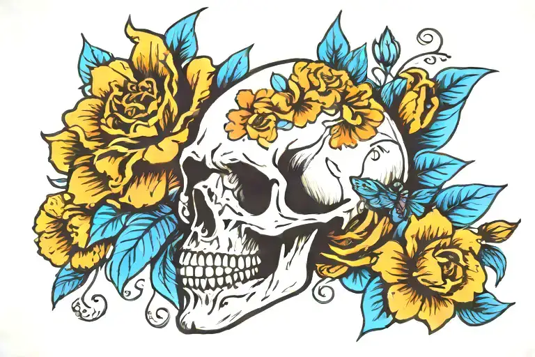 Skull And Flower Blooming