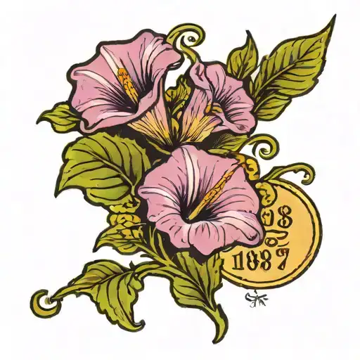 A Purple Morning Glory With The Date 1987 Under It