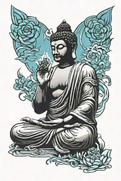 Buddha Sitting Side With A Head Make Of Ice Cube