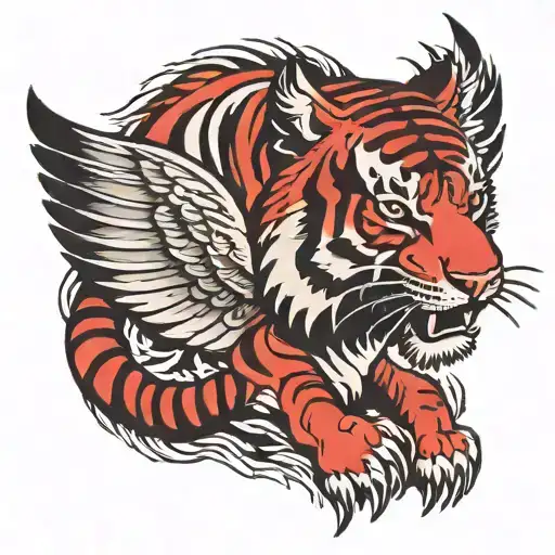 Red And Black Tiger With Wings Spread
