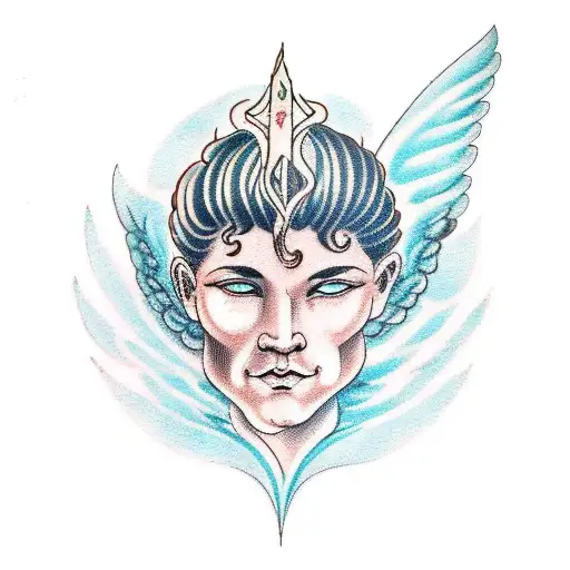 A Medieval-style Tattoo Of An Angel Surrounded By Swirling Dark Waves And Holding A Book Of Poetry