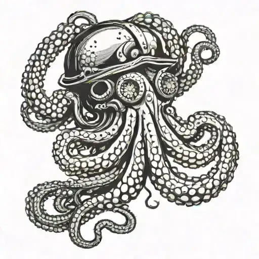 Octopus In An Old Diver Helmet Adorned