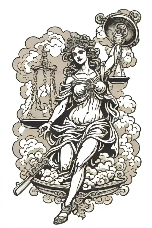 Lady Justice With Sword And Scale With Clouds Behind