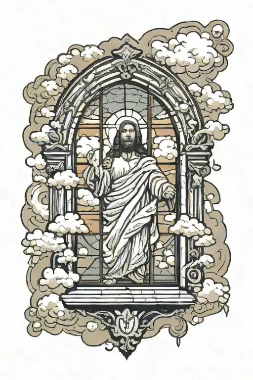 Church Window With Clouds Surrounding Jesus Stripped