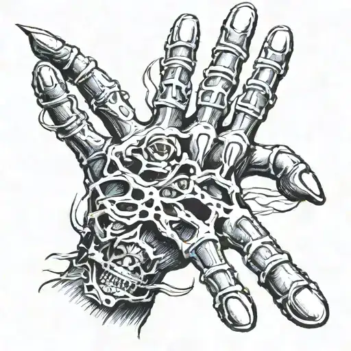 Skeleton Hand Reaching To Touch Human Hand Reaching