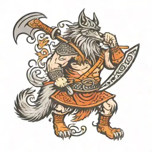 A Viking In The Skin Of A Wolf With An Axe