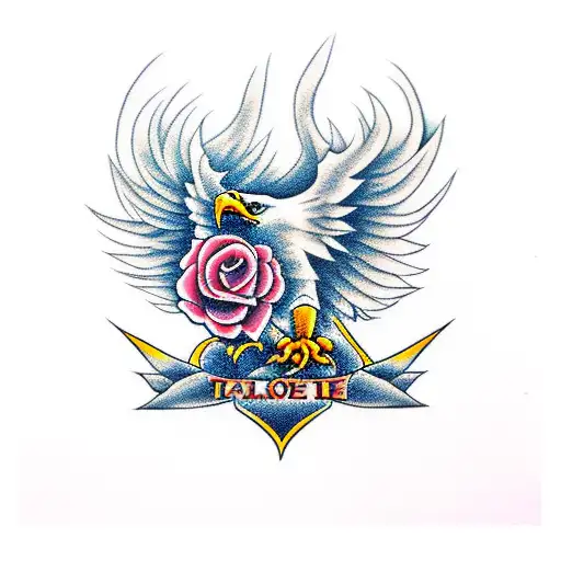 Eagle In Attack Mode With Roses In Talons