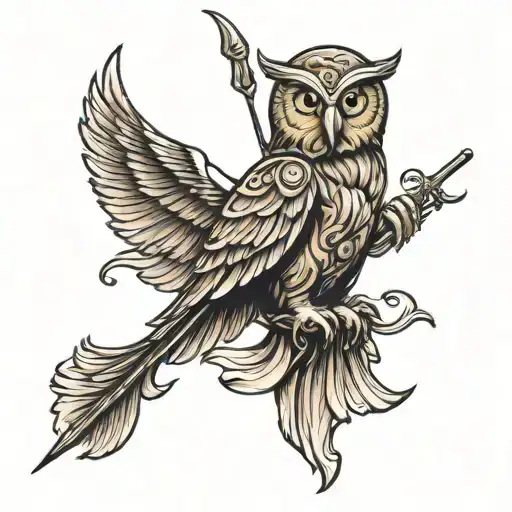 Athena Greek Mythology With Owl And Spear