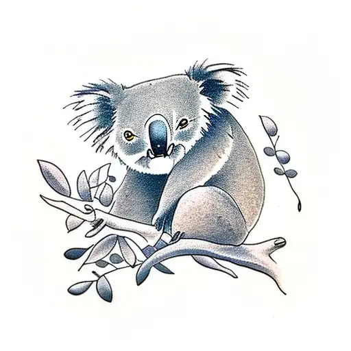 A Koala Sleeping On A Eucalyptus Tree