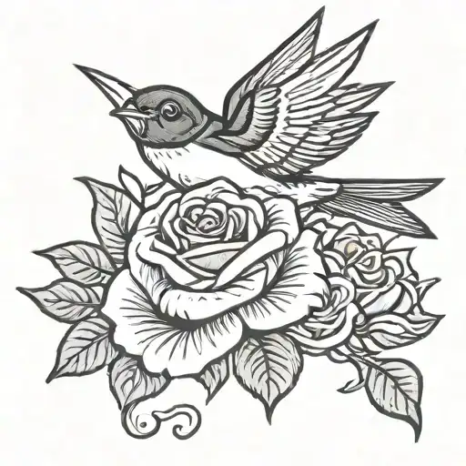 Swallow Holding A Rose