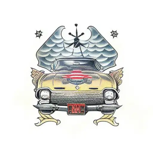 An Antique Car Adorned With Traditional Patterns And Symbols