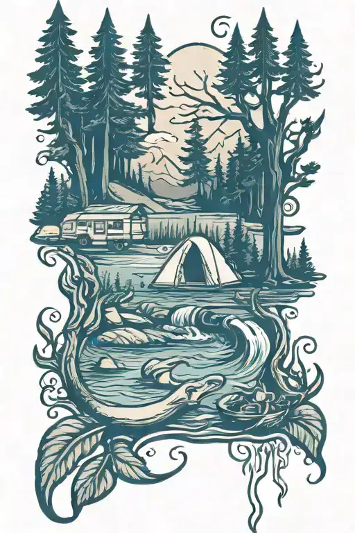Camping River Flowing