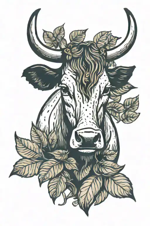 Longhorn Cow With Leaves