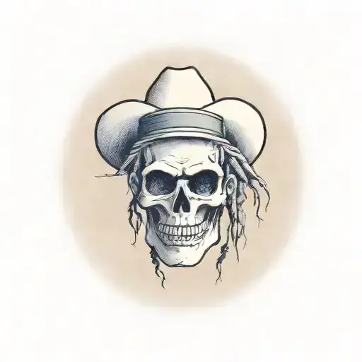 Emo Cowboy Head With Dreads Wearing Hat Holding