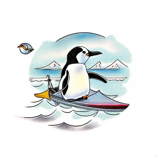 Penguin Riding In A Kayak