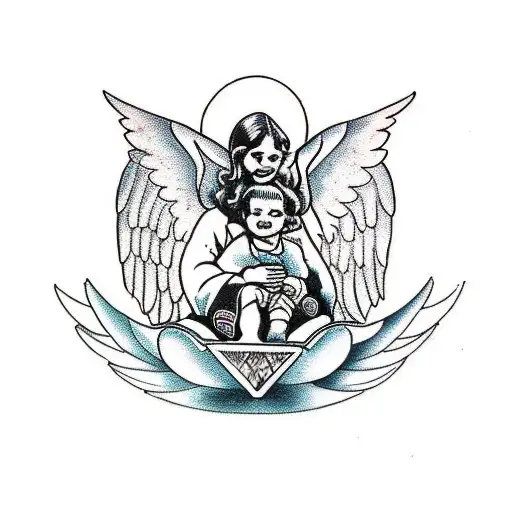 Wheelbarrow With 2 Kids In It And A Angel Pushing It