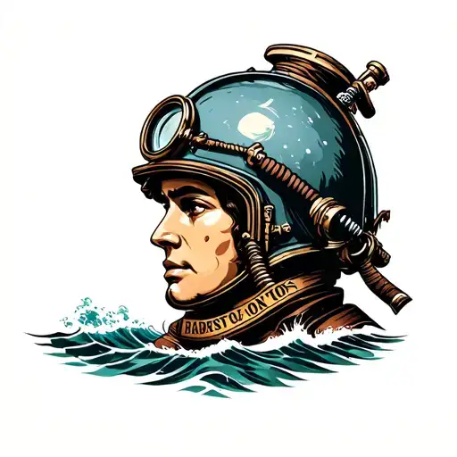 Hand Tattoo Follow Nautical Theme With Diver Helmet