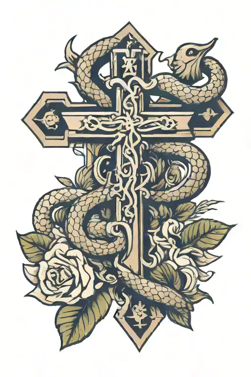 Christian Cross With Snake Wrapped