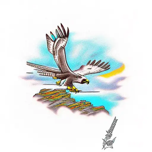 A Hawk Soaring Above A Rocky Cliff