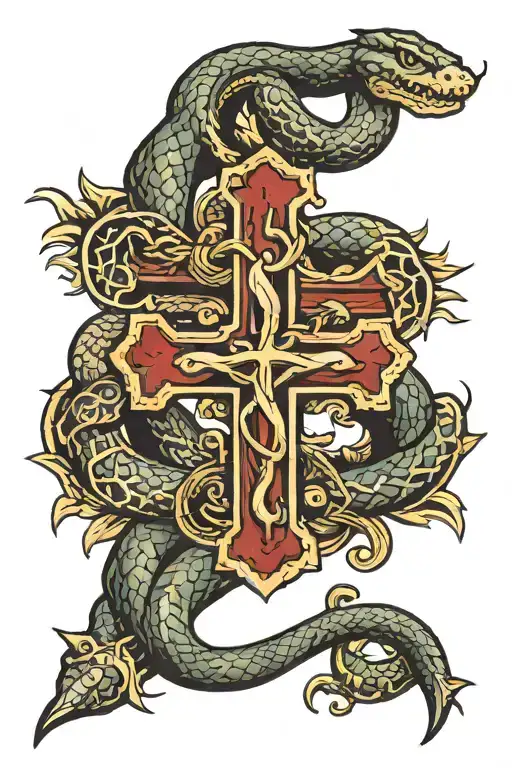 Christian Cross With Snake Wrapped Around It