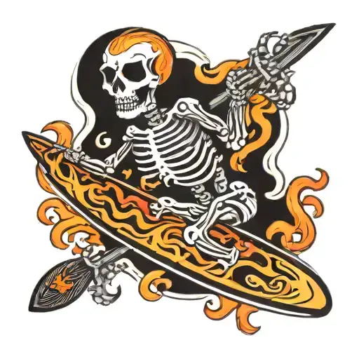 Flame Skeleton Riding Surfboard