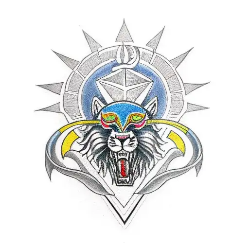 Eye Of Horus With Roaring Lion And Pyramid